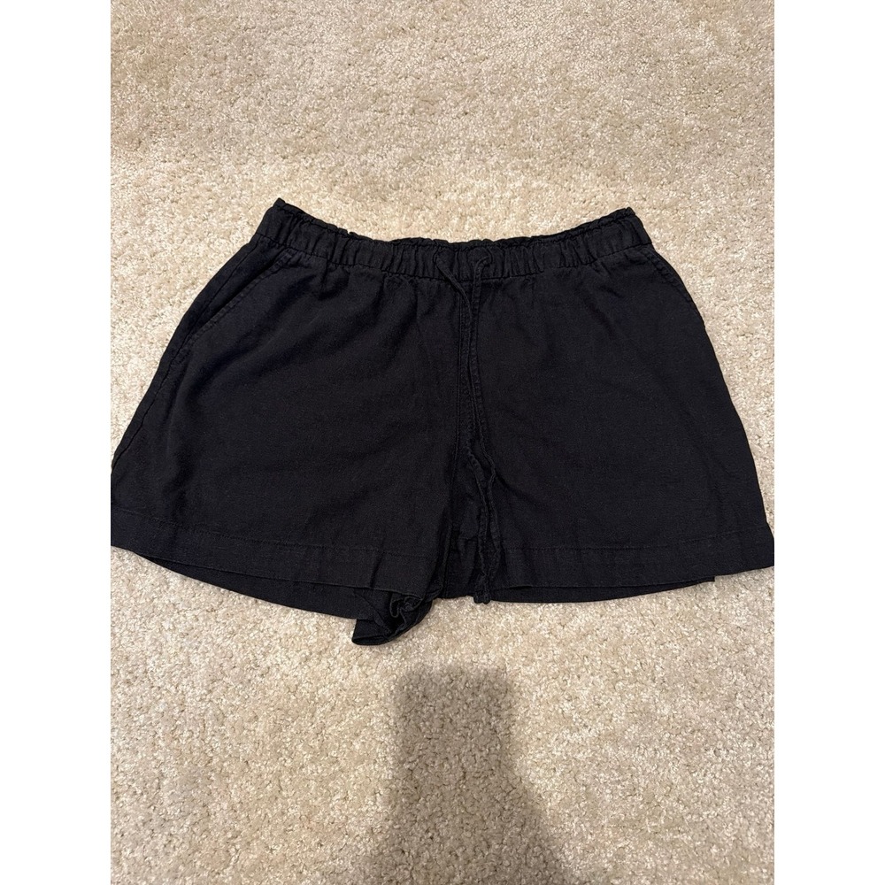 Gap Black Linen Blend Shorts Womens Size M Elastic Drawstring Waist Casual